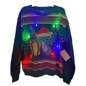 Disney Stitch Plus Light Up Christmas Pullover Crew Neck Blue Size XXL
